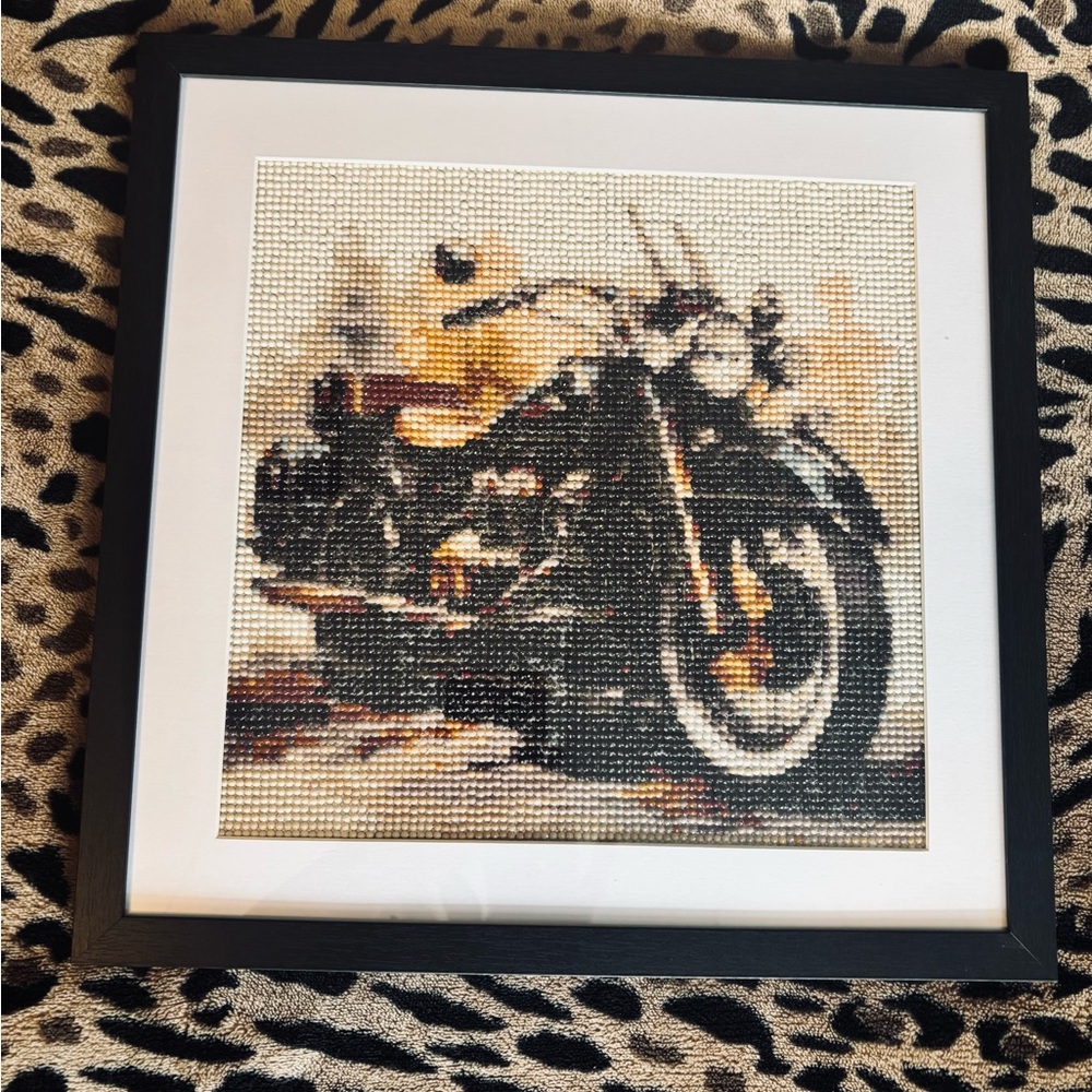 Hand Crafted Framed Diamond Art Motorcycle Wall Art